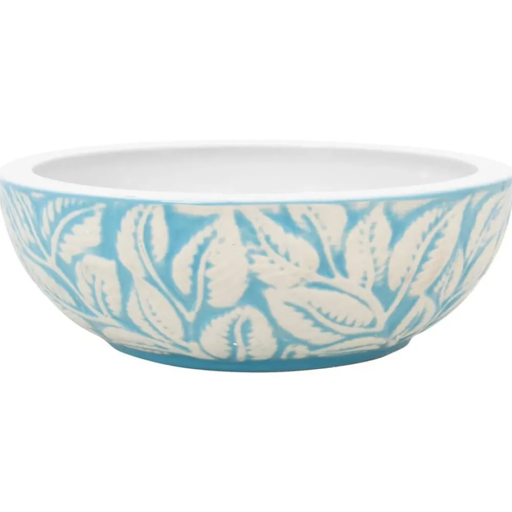 vidaXL Fontanería-Lavabo sobre encimera redondo cerámica blanco y azul Φ41x14 cm
