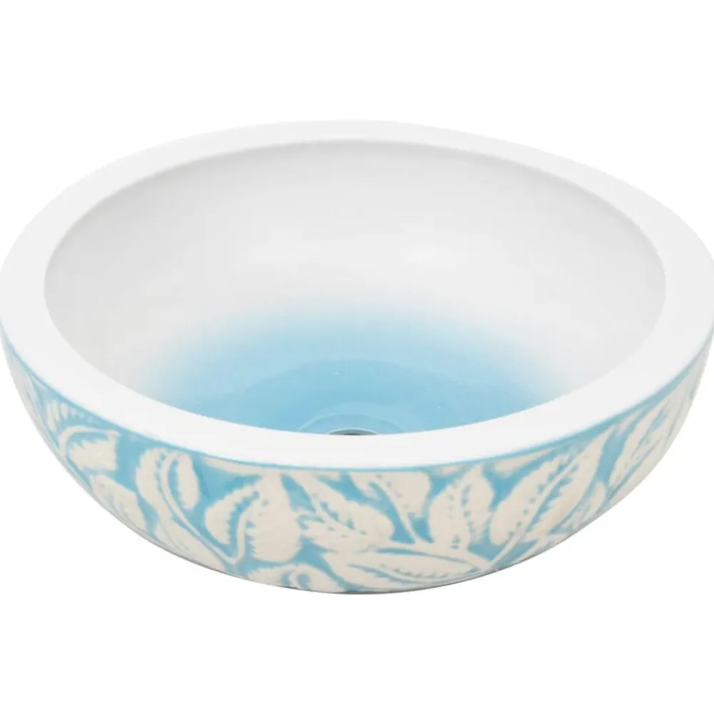 vidaXL Fontanería-Lavabo sobre encimera redondo cerámica blanco y azul Φ41x14 cm