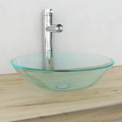 vidaXL Fontanería-Lavabo vidrio templado transparente 42 cm