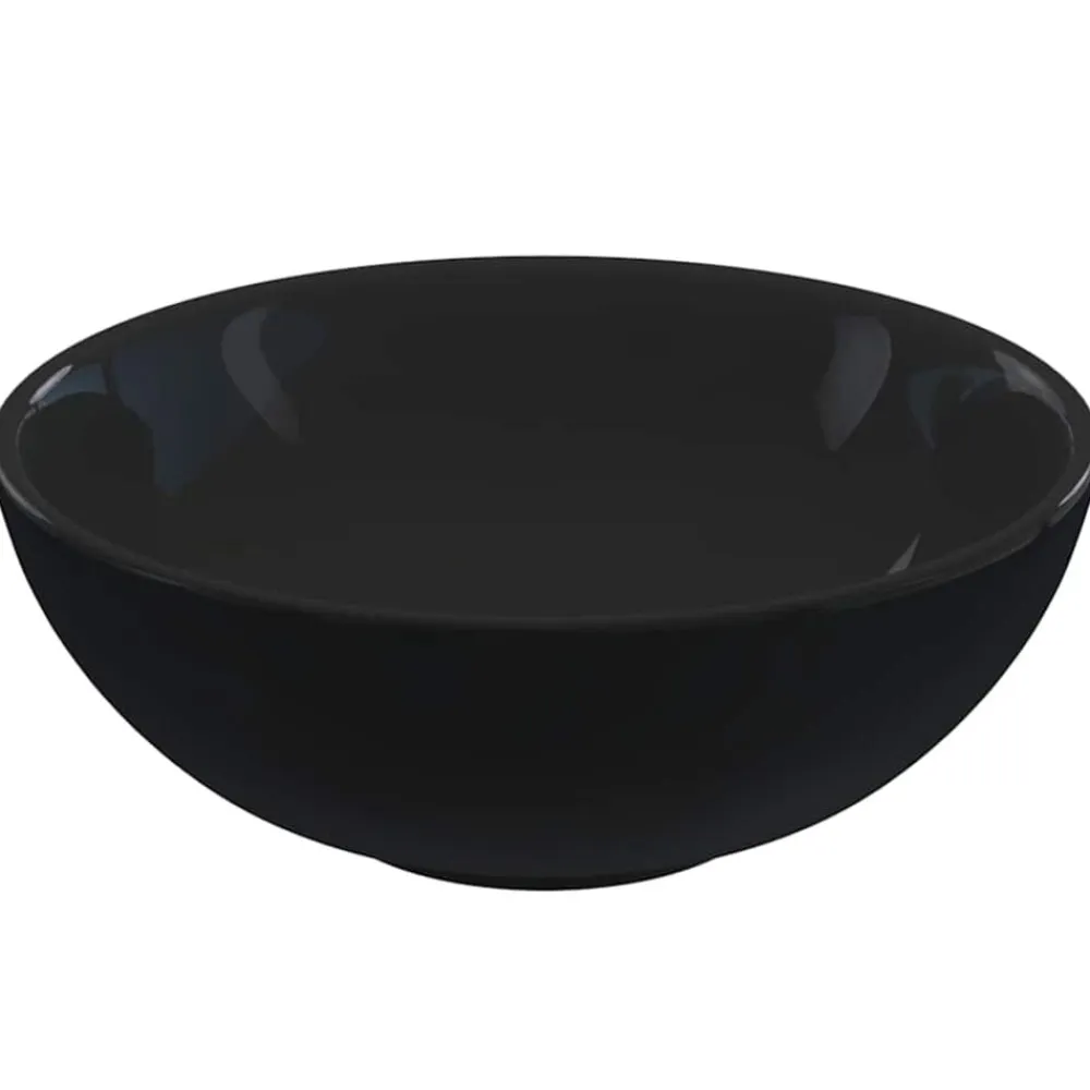 vidaXL Lavabo Ø28x10 cm cerámica brillo Negro Discount
