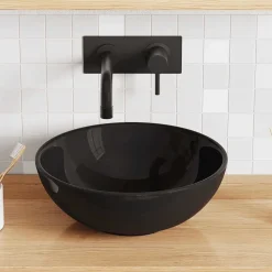 vidaXL Lavabo Ø28x10 cm cerámica brillo Negro Discount