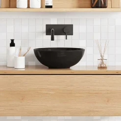 vidaXL Lavabo Ø28x10 cm cerámica brillo Negro Discount