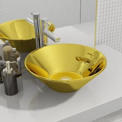 vidaXL Lavabo 42x14 cm cerámica Dorado Online