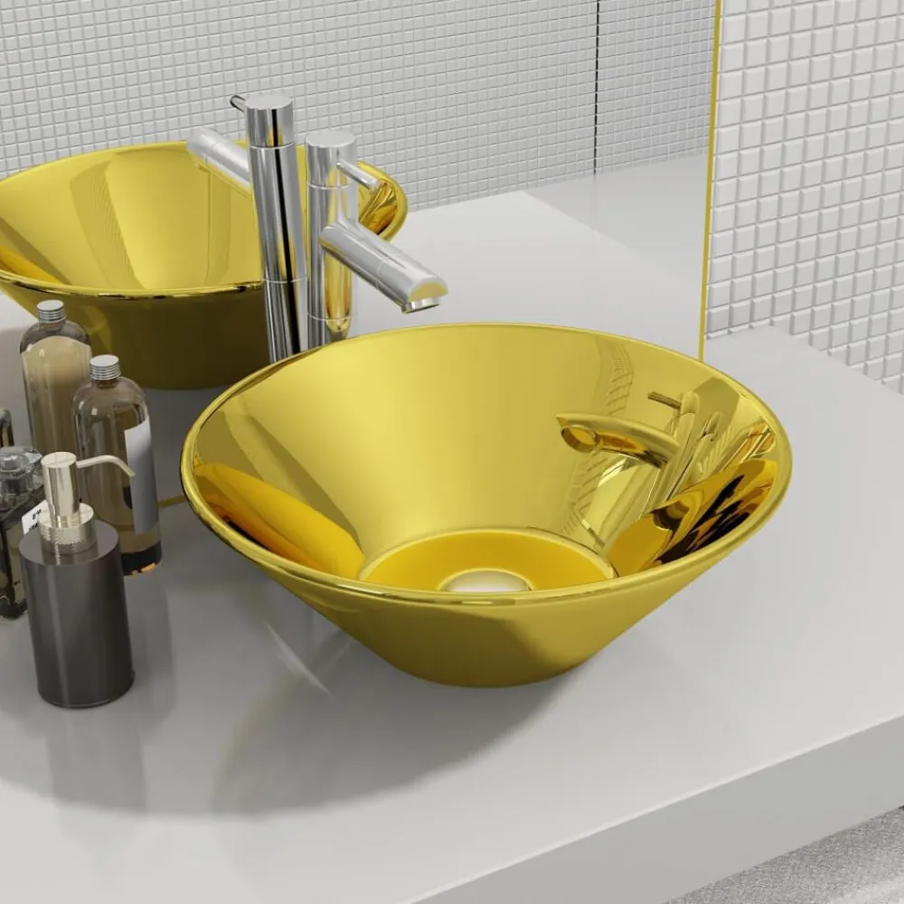 vidaXL Lavabo 42x14 cm cerámica Dorado Online
