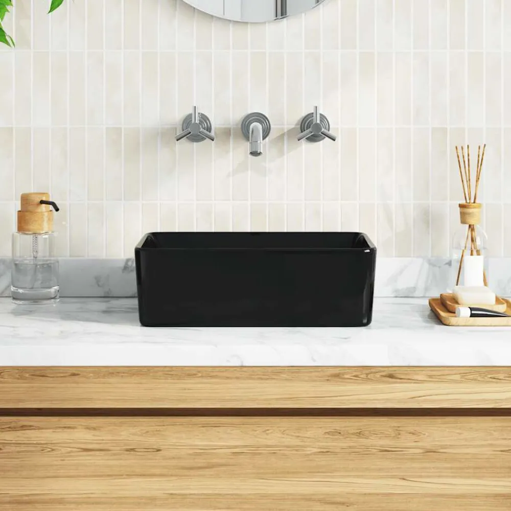 vidaXL Lavabo 40x30x13 cm cerámica Negro New