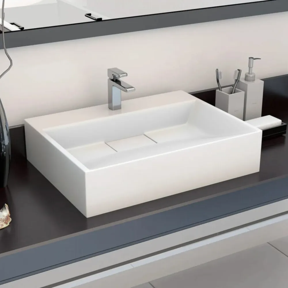 vidaXL Lavabo 50x38x13 cm resina mineral/mármol blanco Discount