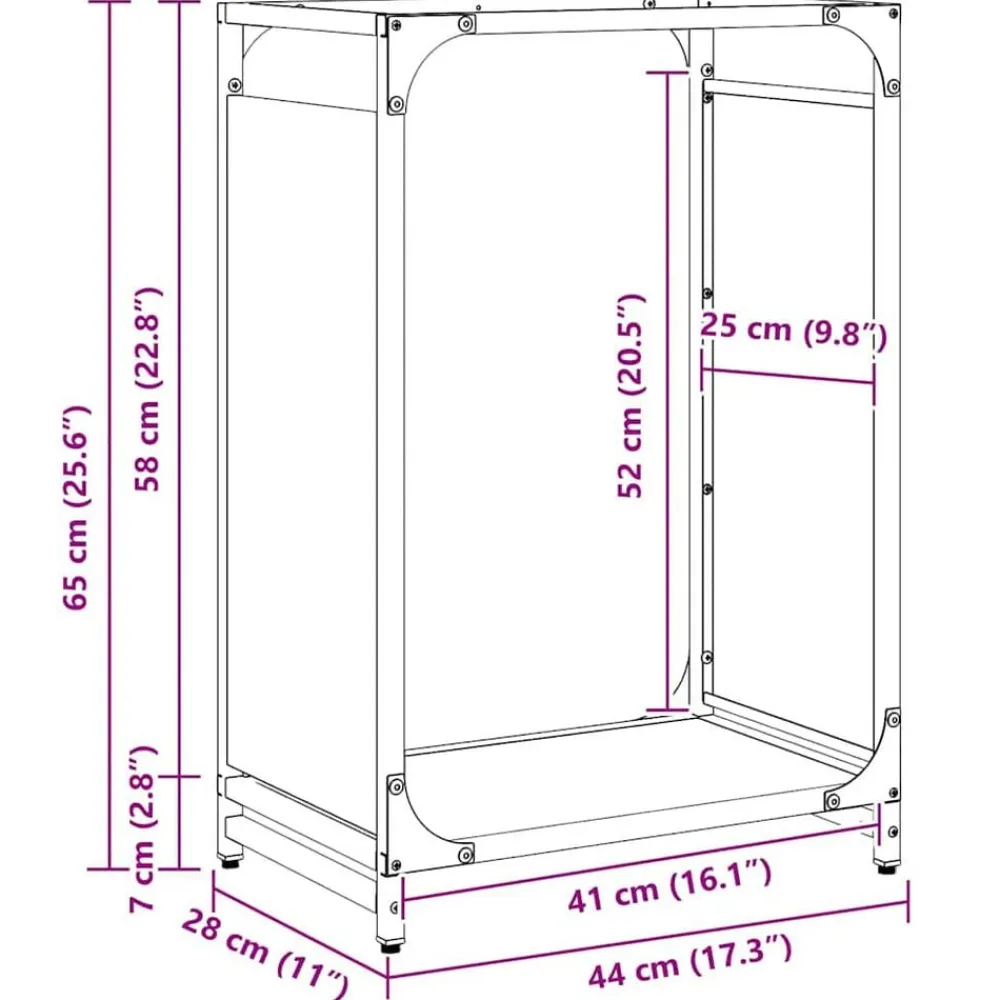 vidaXL Accesorios Para Hornos De Leña Y Chimeneas-Leñero 44x28x65 cm Acero laminado en frío