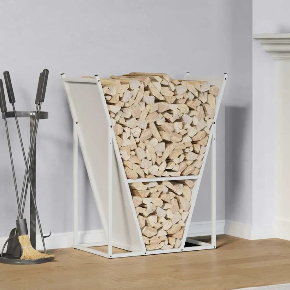 vidaXL Leñero 69,5x35x81 cm Acero laminado en frío Blanco Clearance