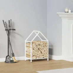 vidaXL Leñero 40x25x60 cm Acero laminado en frío Blanco Clearance