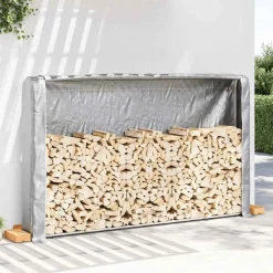 vidaXL Accesorios Para Hornos De Leña Y Chimeneas-Leñero con protector de lluvia 250x25x150 cm acero galvanizado