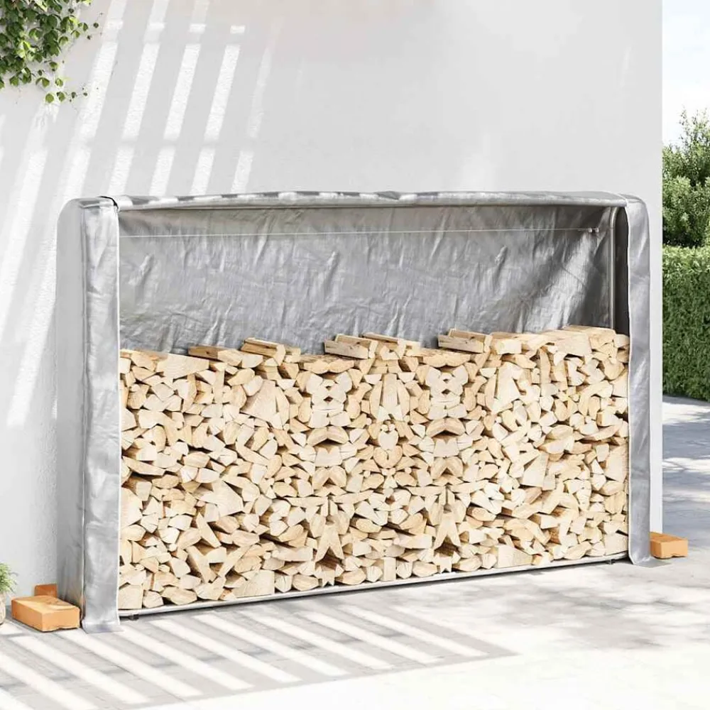 vidaXL Accesorios Para Hornos De Leña Y Chimeneas-Leñero con protector de lluvia 250x25x150 cm acero galvanizado