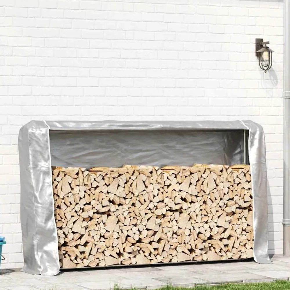 vidaXL Accesorios Para Hornos De Leña Y Chimeneas-Leñero con protector de lluvia 250x25x150 cm acero galvanizado