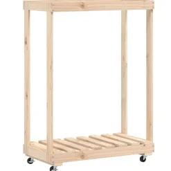 vidaXL Accesorios Para Hornos De Leña Y Chimeneas-Leñero con ruedas madera maciza de pino 76,5x40x108 cm