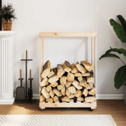 vidaXL Accesorios Para Hornos De Leña Y Chimeneas-Leñero con ruedas madera maciza de pino 76,5x40x108 cm