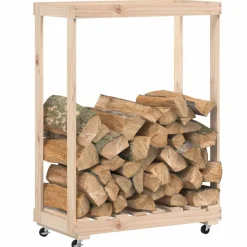 vidaXL Accesorios Para Hornos De Leña Y Chimeneas-Leñero con ruedas madera maciza de pino 76,5x40x108 cm