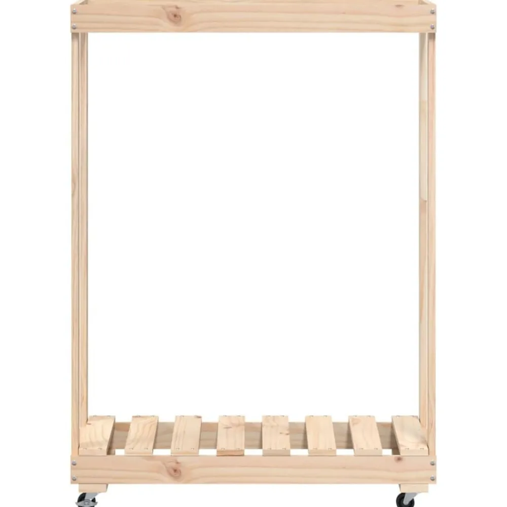 vidaXL Accesorios Para Hornos De Leña Y Chimeneas-Leñero con ruedas madera maciza de pino 76,5x40x108 cm