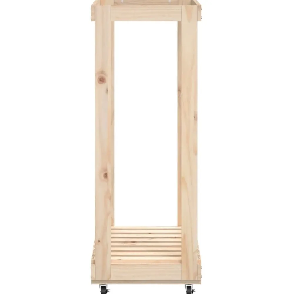 vidaXL Accesorios Para Hornos De Leña Y Chimeneas-Leñero con ruedas madera maciza de pino 76,5x40x108 cm