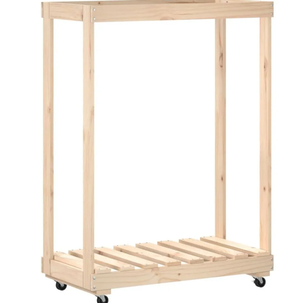 vidaXL Accesorios Para Hornos De Leña Y Chimeneas-Leñero con ruedas madera maciza de pino 76,5x40x108 cm