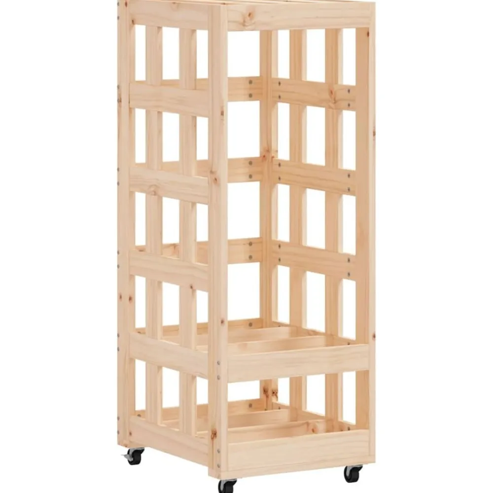 vidaXL Leñero con ruedas madera maciza de pino 40x49x110 cm Natural Discount