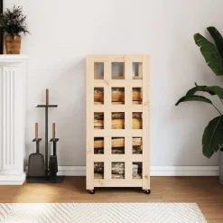 vidaXL Leñero con ruedas madera maciza de pino 40x49x110 cm Natural Discount