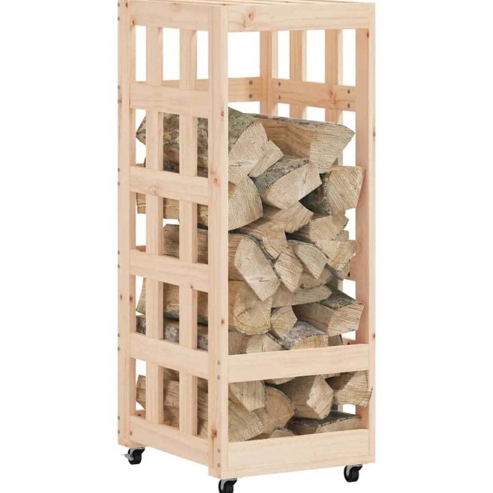 vidaXL Leñero con ruedas madera maciza de pino 40x49x110 cm Natural Discount