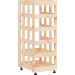 vidaXL Leñero con ruedas madera maciza de pino 40x49x110 cm Natural Discount
