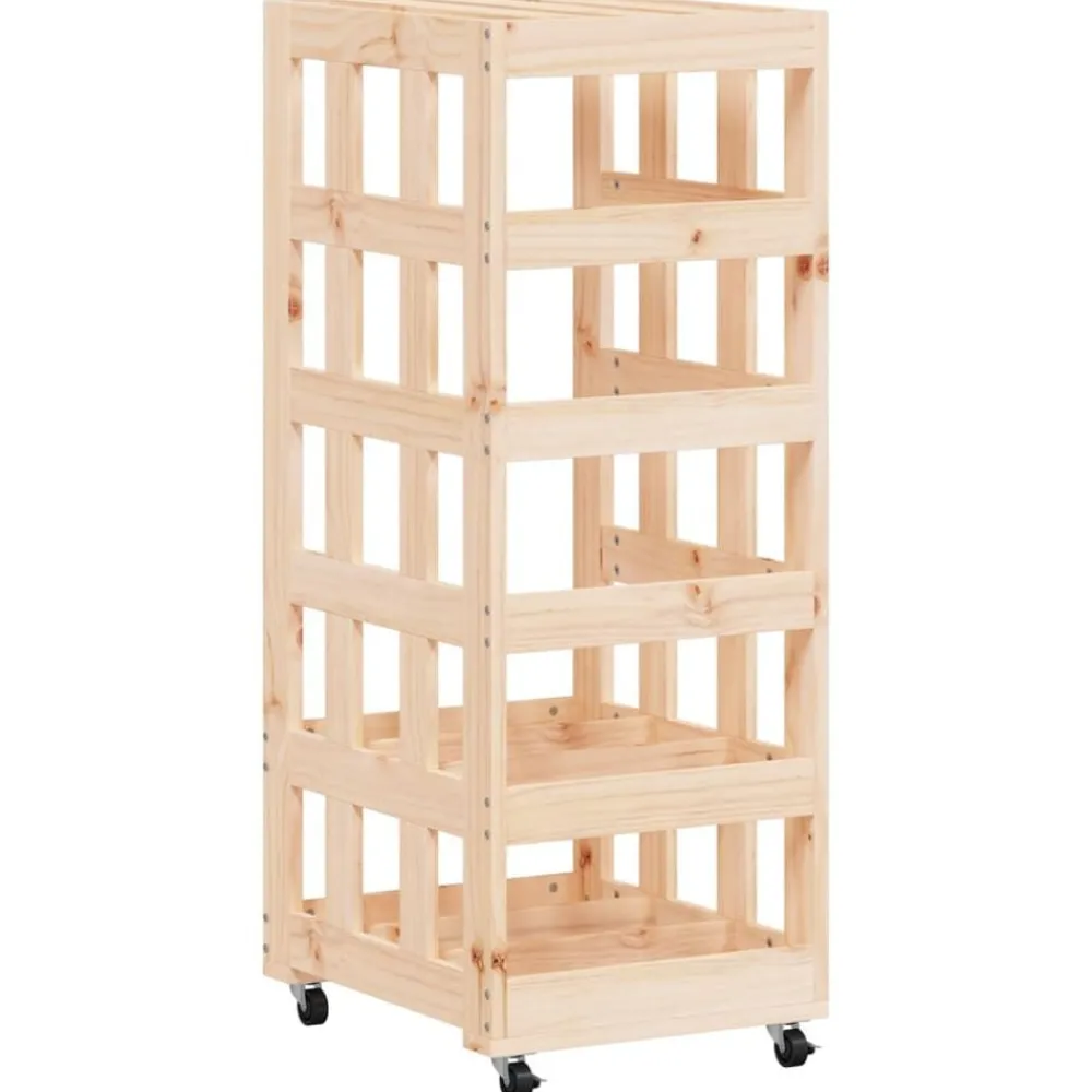 vidaXL Leñero con ruedas madera maciza de pino 40x49x110 cm Natural Discount