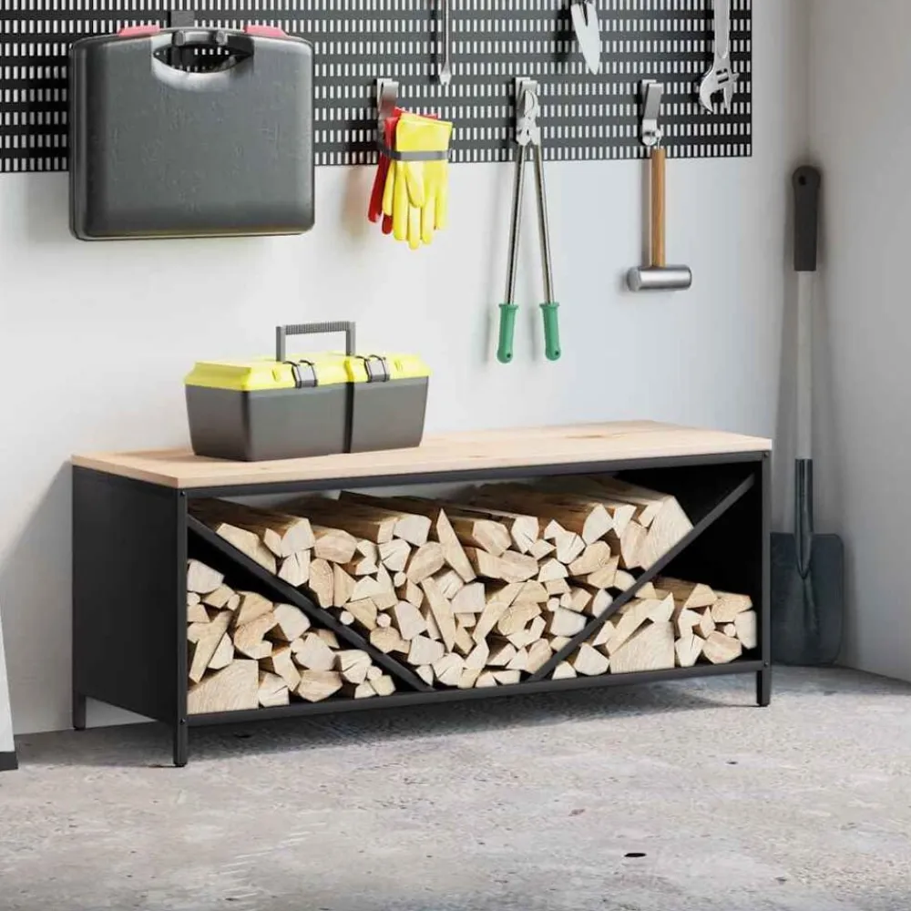 vidaXL Accesorios Para Hornos De Leña Y Chimeneas-Leñero con tablero de madera 100,5x35,5x40 cm