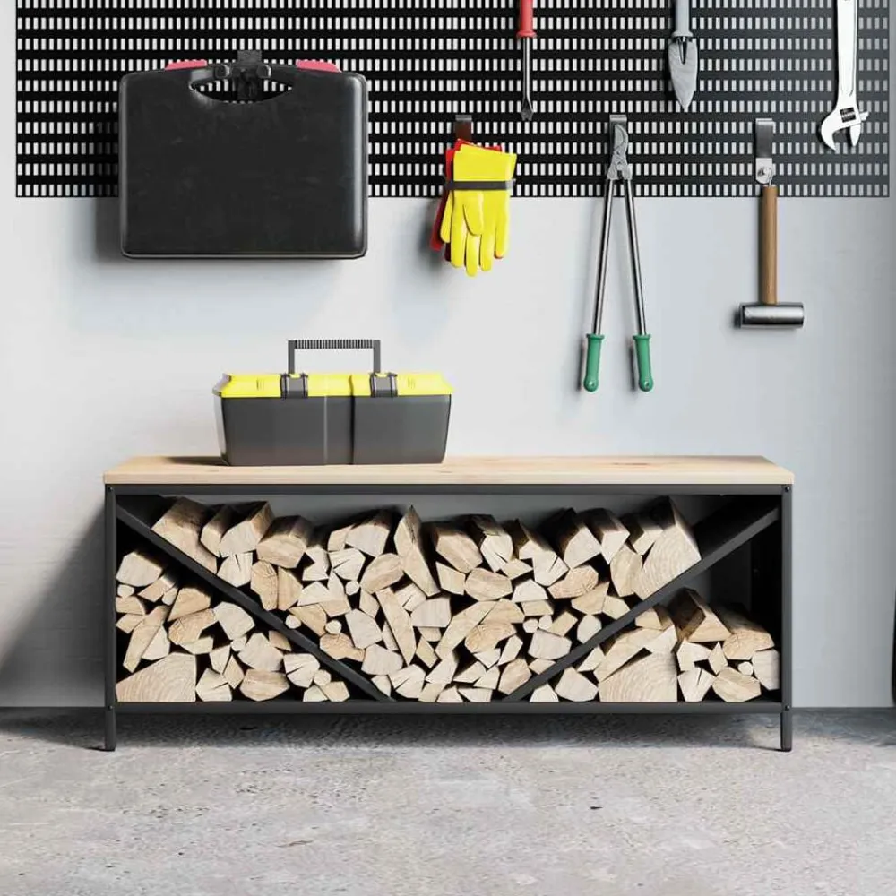 vidaXL Accesorios Para Hornos De Leña Y Chimeneas-Leñero con tablero de madera 100,5x35,5x40 cm