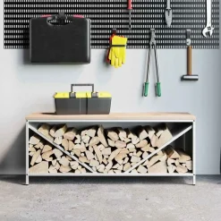 vidaXL Accesorios Para Hornos De Leña Y Chimeneas-Leñero con tablero de madera 100,5x35,5x40 cm