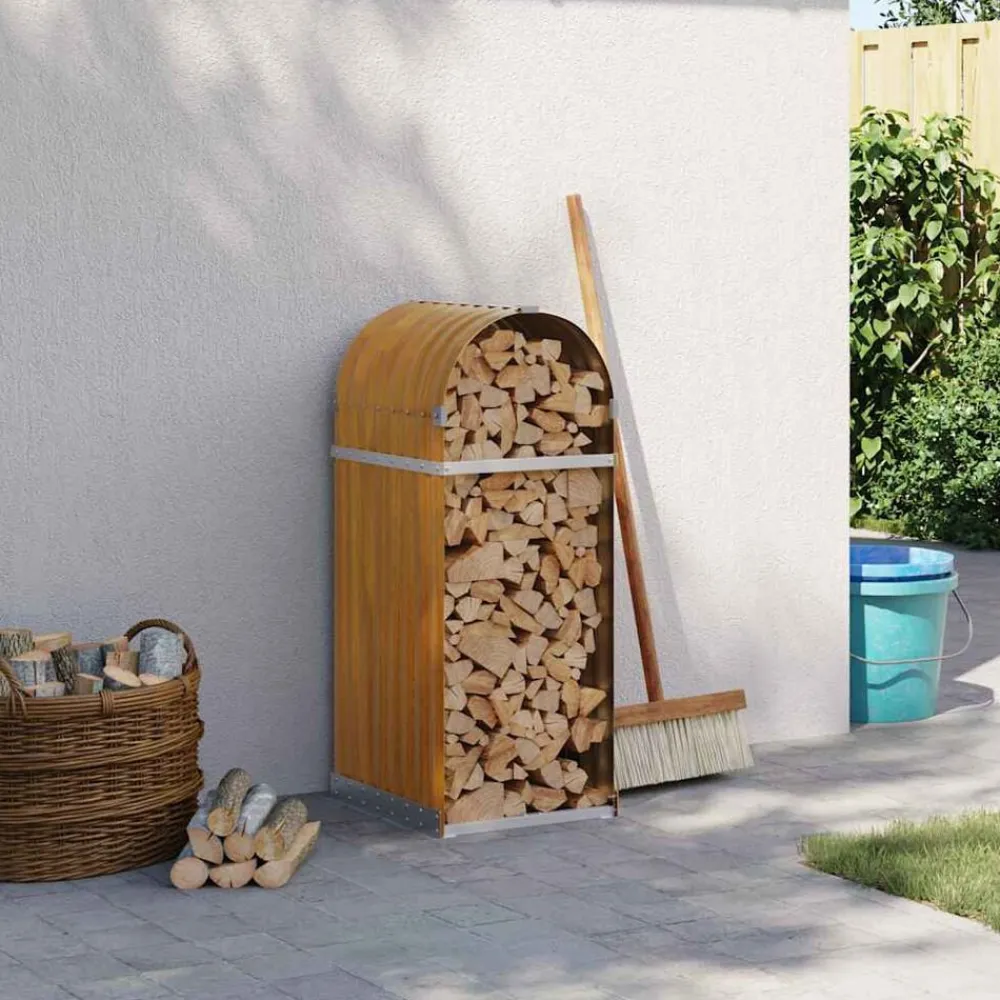 vidaXL Leñero de acero galvanizado acabado de madera 40x45x100 cm Apariencia de madera Hot