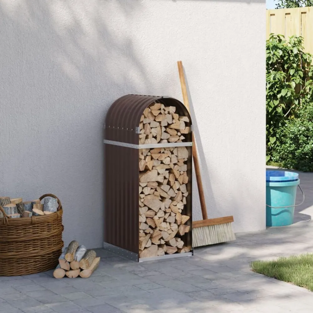 vidaXL Accesorios Para Hornos De Leña Y Chimeneas-Leñero de acero galvanizado marrón 40x45x100 cm