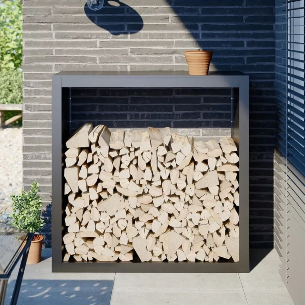 vidaXL Accesorios Para Hornos De Leña Y Chimeneas-Leñero de acero gris antracita 120x35x120 cm