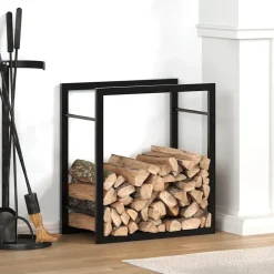vidaXL Accesorios Para Hornos De Leña Y Chimeneas-Leñero de acero mate 50x28x56 cm