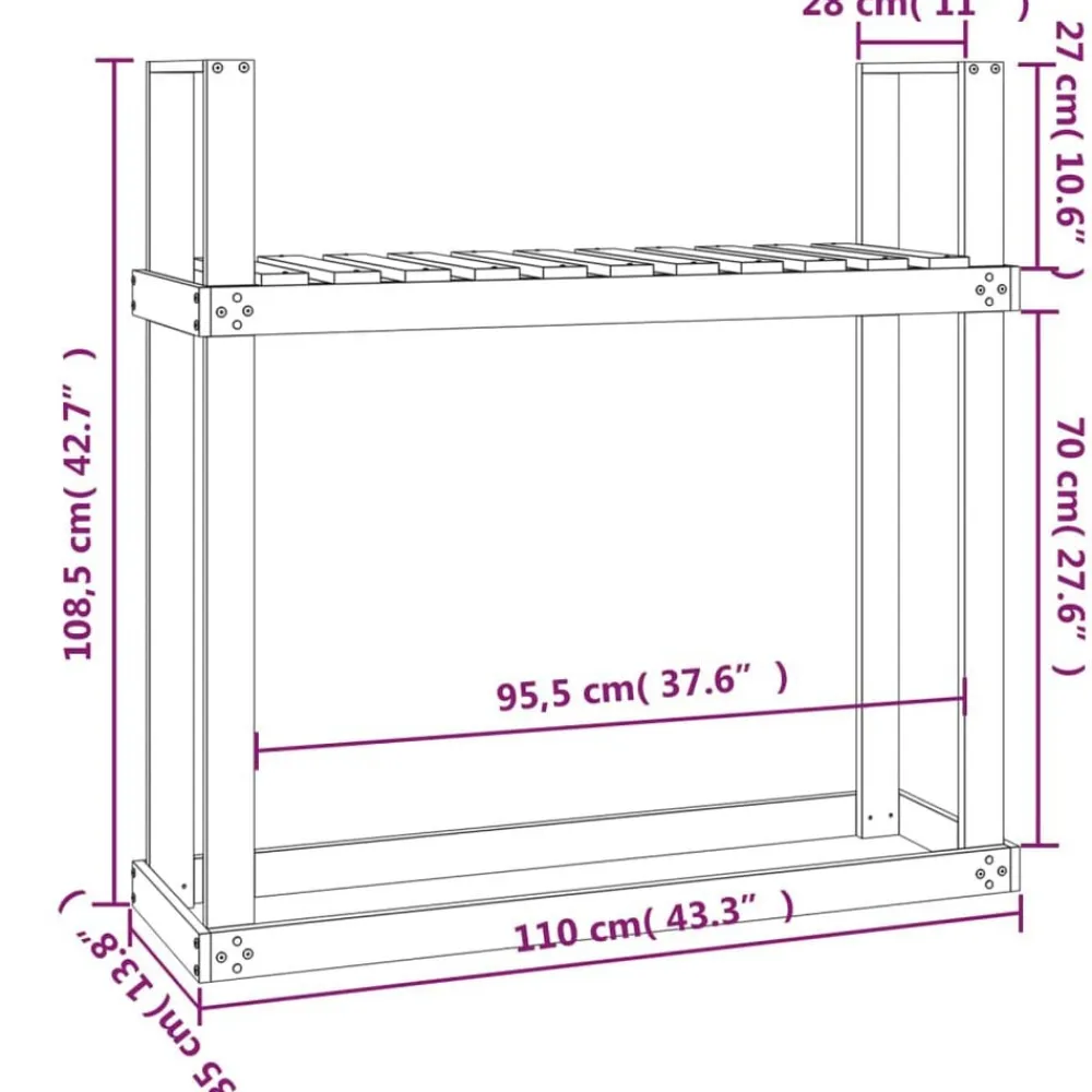 vidaXL Accesorios Para Hornos De Leña Y Chimeneas-Leñero de madera maciza de 110x35x108,5 cm
