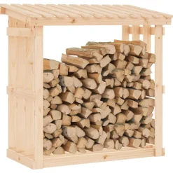 vidaXL Leñero de madera maciza de pino 108x64,5x109 cm Natural Discount