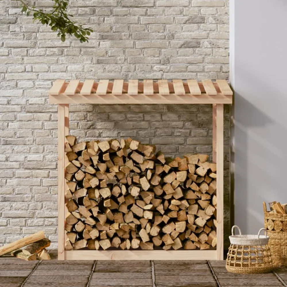 vidaXL Accesorios Para Hornos De Leña Y Chimeneas-Leñero de madera maciza de pino 108x64,5x110 cm