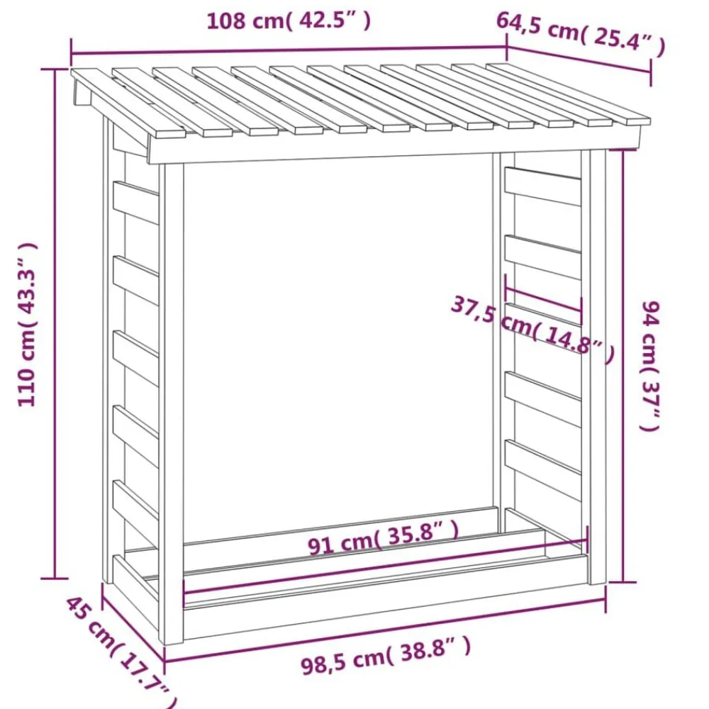 vidaXL Accesorios Para Hornos De Leña Y Chimeneas-Leñero de madera maciza de pino 108x64,5x110 cm
