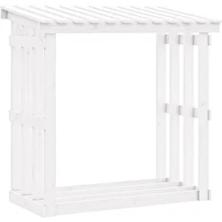vidaXL Leñero de madera maciza de pino 108x64,5x109 cm Blanco Discount
