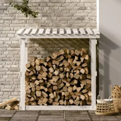 vidaXL Leñero de madera maciza de pino 108x64,5x109 cm Blanco Discount