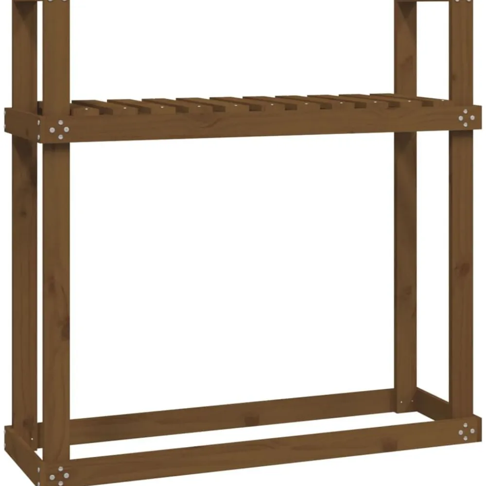 vidaXL Accesorios Para Hornos De Leña Y Chimeneas-Leñero de madera maciza pino marrón miel 110x35x108,5 cm