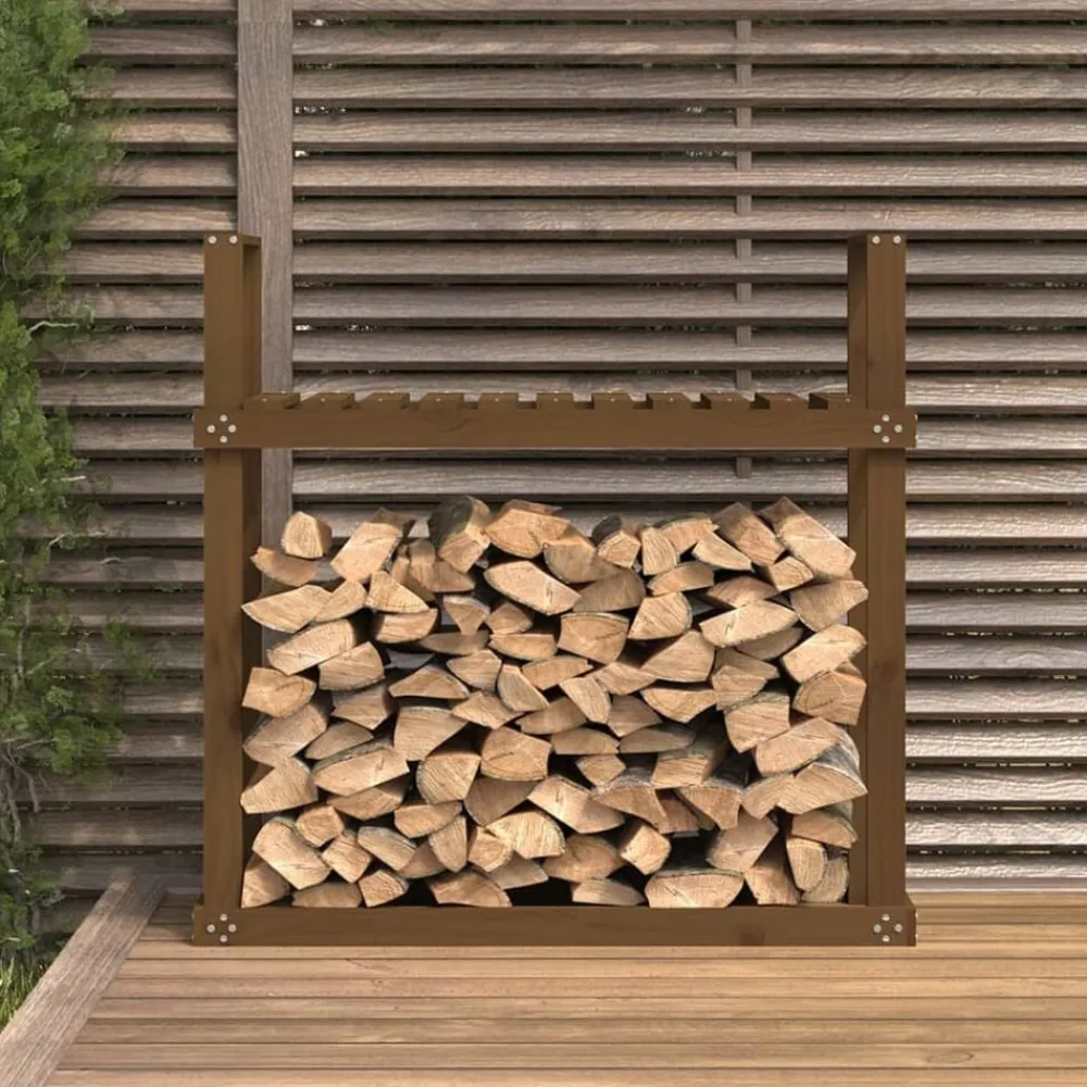 vidaXL Accesorios Para Hornos De Leña Y Chimeneas-Leñero de madera maciza pino marrón miel 110x35x108,5 cm