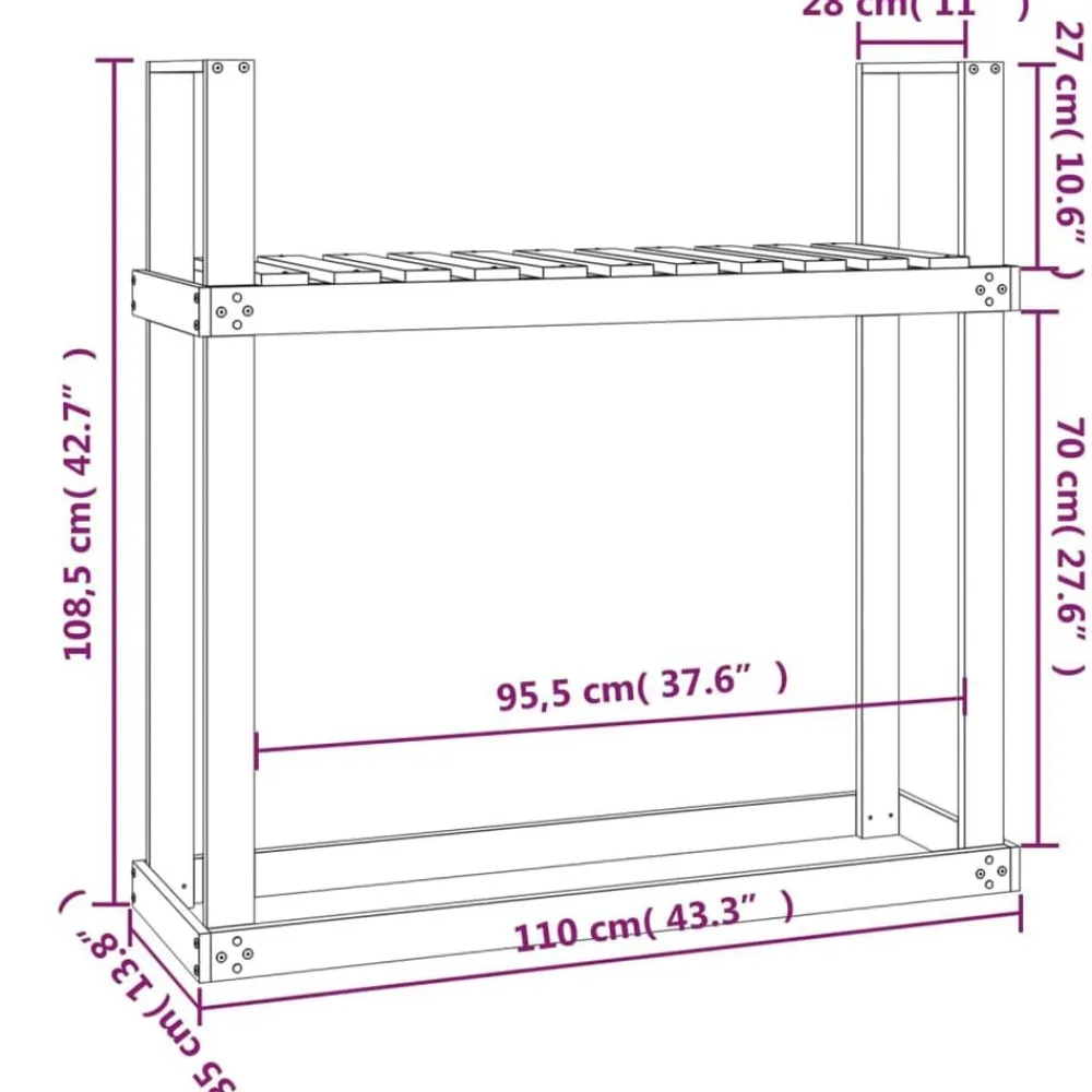 vidaXL Accesorios Para Hornos De Leña Y Chimeneas-Leñero de madera maciza pino marrón miel 110x35x108,5 cm