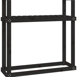 vidaXL Leñero de madera maciza de 110x35x108,5 cm Pino negro Clearance