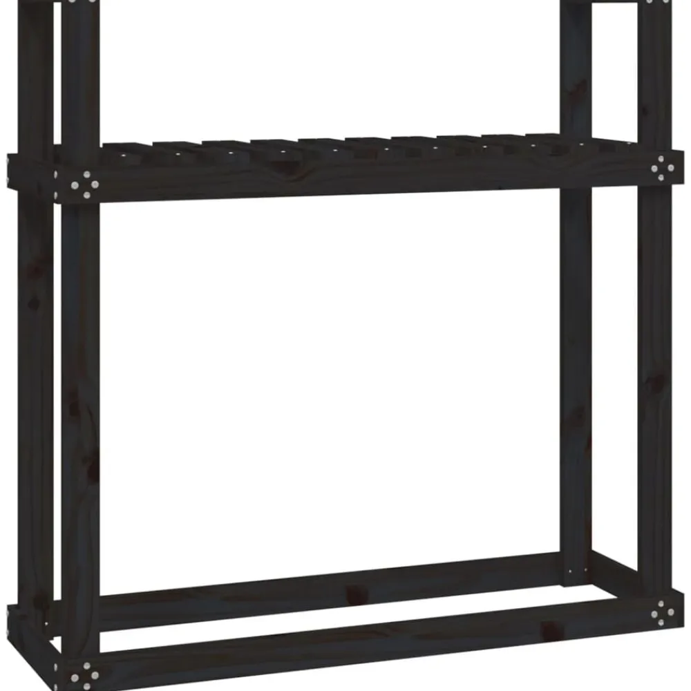 vidaXL Leñero de madera maciza de 110x35x108,5 cm Pino negro Clearance