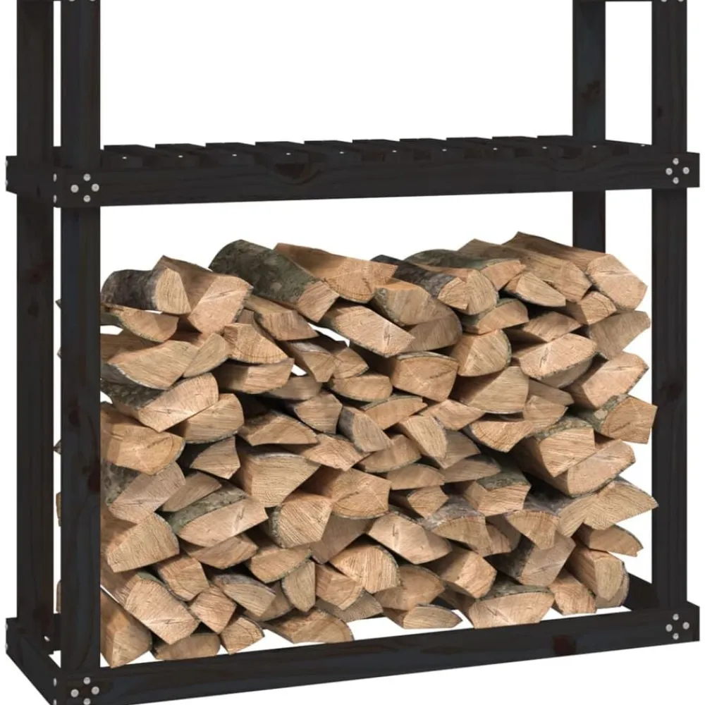 vidaXL Leñero de madera maciza de 110x35x108,5 cm Pino negro Clearance