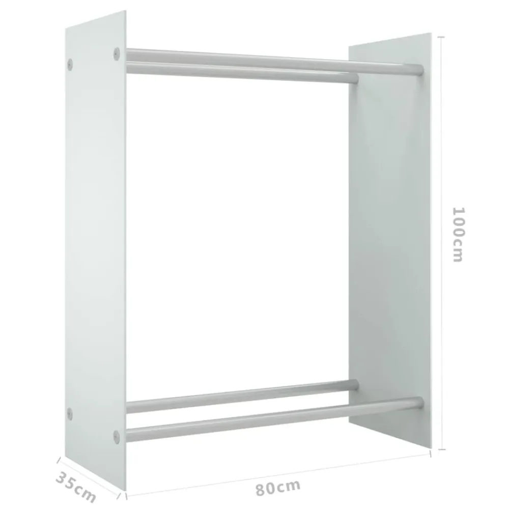vidaXL Leñero de vidrio templado 80x35x100 cm Blanco Clearance