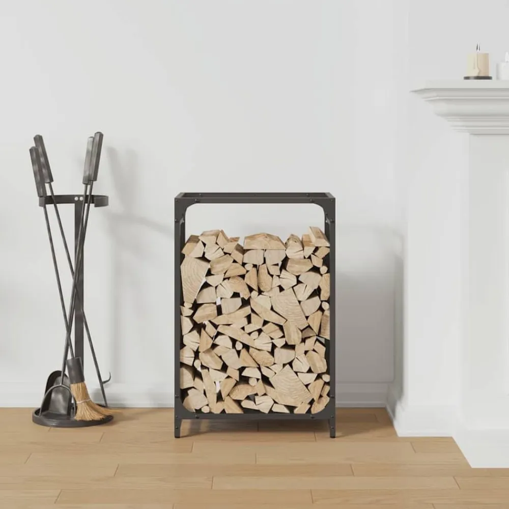 vidaXL Leñero 44x28x65 cm Acero laminado en frío Negro Hot