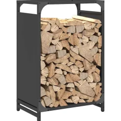 vidaXL Leñero 44x28x65 cm Acero laminado en frío Negro Hot