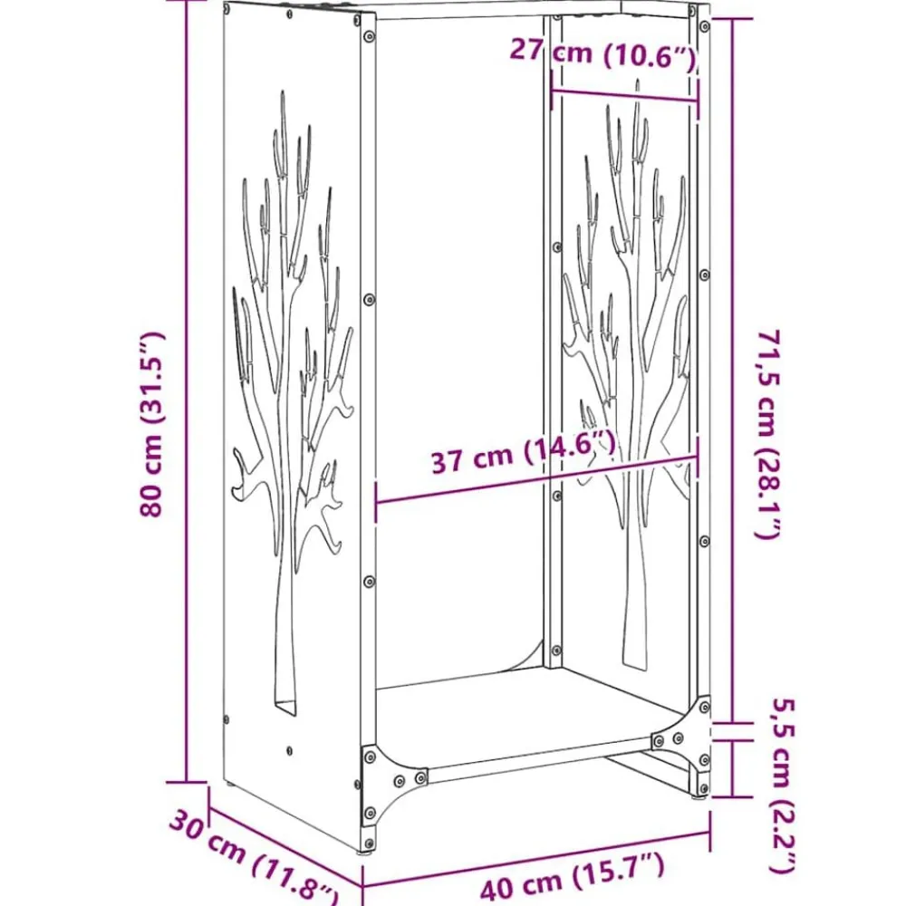vidaXL Accesorios Para Hornos De Leña Y Chimeneas-Leñero 40x30x80 cm Acero laminado en frío